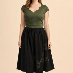 eShakti Green and Black Owl Dress